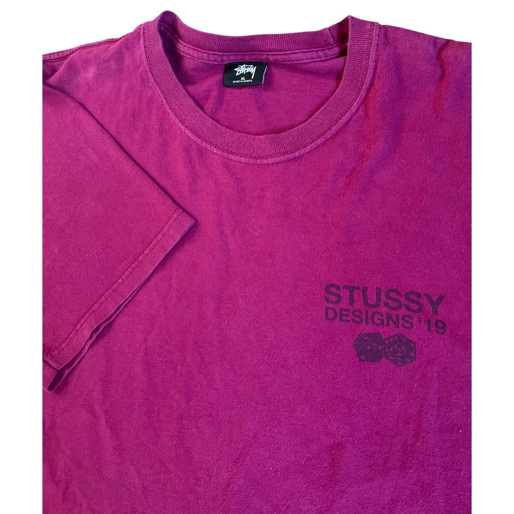 Stussy Designs 19 Dice Graphic T-Shirt Magenta Purple Mens XL Short Sleeve